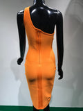 Summer Vestdios Women Sexy One Shoulder Sleeveless Orange Bodycon Bandage Dress