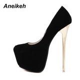 Aneikeh Sexy Pumps Women Fetish Shoes High Heel Stripper Flock Pumps 16 cm Zapatos Mujer