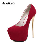Aneikeh Sexy Pumps Women Fetish Shoes High Heel Stripper Flock Pumps 16 cm Zapatos Mujer