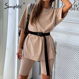 Simplee Casual solid women's two piece suit including belt solid color