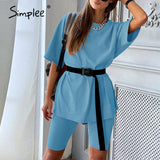 Simplee Casual solid women's two piece suit including belt solid color