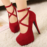 Woman Pumps Cross-tied Ankle Strap Party Shoes Platform Dress High Heels Suede Shoes