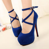 Woman Pumps Cross-tied Ankle Strap Party Shoes Platform Dress High Heels Suede Shoes