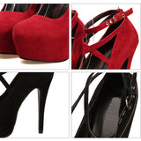 Woman Pumps Cross-tied Ankle Strap Party Shoes Platform Dress High Heels Suede Shoes