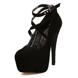 Woman Pumps Cross-tied Ankle Strap Party Shoes Platform Dress High Heels Suede Shoes