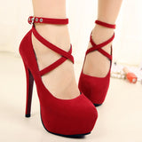 Woman Pumps Cross-tied Ankle Strap Party Shoes Platform Dress High Heels Suede Shoes