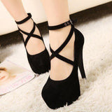 Woman Pumps Cross-tied Ankle Strap Party Shoes Platform Dress High Heels Suede Shoes