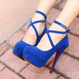 Woman Pumps Cross-tied Ankle Strap Party Shoes Platform Dress High Heels Suede Shoes