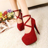 Woman Pumps Cross-tied Ankle Strap Party Shoes Platform Dress High Heels Suede Shoes