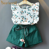 Bear Leader Girls Sets Summer Floral Children Sleeveless T-shirt+Solid Shorts