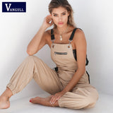 Vangull Khaki Rompers Jumpsuit Long Elegant Zipper Pockets