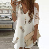 Sexy Off Shoulder V Neck Dress Floral Print Lace Beach Dresses