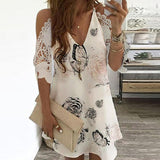 Sexy Off Shoulder V Neck Dress Floral Print Lace Beach Dresses