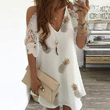 Sexy Off Shoulder V Neck Dress Floral Print Lace Beach Dresses