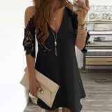 Sexy Off Shoulder V Neck Dress Floral Print Lace Beach Dresses