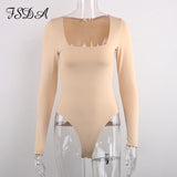 FSDA Long Sleeve Knitted Skinny Bodysuit Solid Square Collar