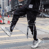 Men Hip Hop Black Cargo Pants joggers Sweatpants Overalls Streetwear
