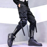 Men Hip Hop Black Cargo Pants joggers Sweatpants Overalls Streetwear