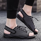 Mens Beach Flat Sandals Peep Toe Black Shoes Walking Sandalias Hombre Verano
