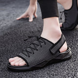 Mens Beach Flat Sandals Peep Toe Black Shoes Walking Sandalias Hombre Verano