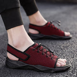 Mens Beach Flat Sandals Peep Toe Black Shoes Walking Sandalias Hombre Verano