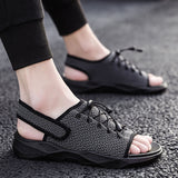 Mens Beach Flat Sandals Peep Toe Black Shoes Walking Sandalias Hombre Verano