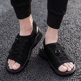 Mens Beach Flat Sandals Peep Toe Black Shoes Walking Sandalias Hombre Verano