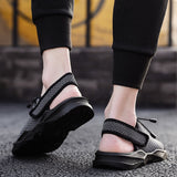 Mens Beach Flat Sandals Peep Toe Black Shoes Walking Sandalias Hombre Verano
