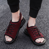 Mens Beach Flat Sandals Peep Toe Black Shoes Walking Sandalias Hombre Verano