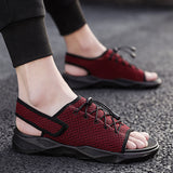 Mens Beach Flat Sandals Peep Toe Black Shoes Walking Sandalias Hombre Verano