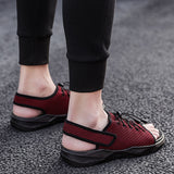 Mens Beach Flat Sandals Peep Toe Black Shoes Walking Sandalias Hombre Verano