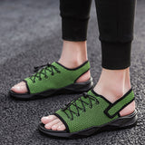 Mens Beach Flat Sandals Peep Toe Black Shoes Walking Sandalias Hombre Verano