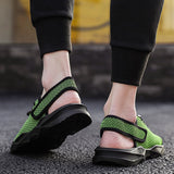 Mens Beach Flat Sandals Peep Toe Black Shoes Walking Sandalias Hombre Verano