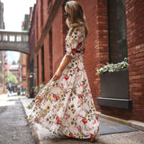 Women's Flowers Dress Floral Maxi Boho Summer Beach Party Round Neck Dress