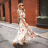 Women's Flowers Dress Floral Maxi Boho Summer Beach Party Round Neck Dress