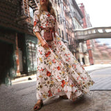 Women's Flowers Dress Floral Maxi Boho Summer Beach Party Round Neck Dress