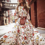 Women's Flowers Dress Floral Maxi Boho Summer Beach Party Round Neck Dress