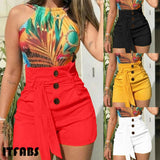 Summer Stylish High Waist Shorts Button with Belt Casual Hot Shorts