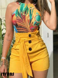 Summer Stylish High Waist Shorts Button with Belt Casual Hot Shorts