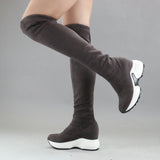 QUTAA Stretch Fabrics Over The Knee Boots Height Increasing Round Toe