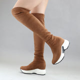 QUTAA Stretch Fabrics Over The Knee Boots Height Increasing Round Toe