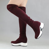 QUTAA Stretch Fabrics Over The Knee Boots Height Increasing Round Toe