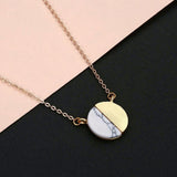 Chandler Gold Color Framed White Marble Circle Pendant Necklace Disc Round
