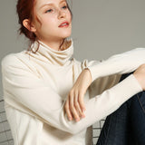 WOTWOY Basic Knitted Turleneck Sweater Slim Fit Long Sleeve