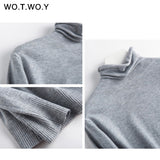 WOTWOY Basic Knitted Turleneck Sweater Slim Fit Long Sleeve