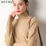 WOTWOY Basic Knitted Turleneck Sweater Slim Fit Long Sleeve