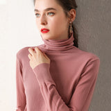 WOTWOY Basic Knitted Turleneck Sweater Slim Fit Long Sleeve
