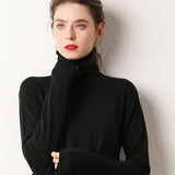 WOTWOY Basic Knitted Turleneck Sweater Slim Fit Long Sleeve
