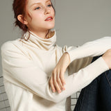 WOTWOY Basic Knitted Turleneck Sweater Slim Fit Long Sleeve