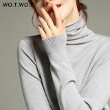 WOTWOY Basic Knitted Turleneck Sweater Slim Fit Long Sleeve